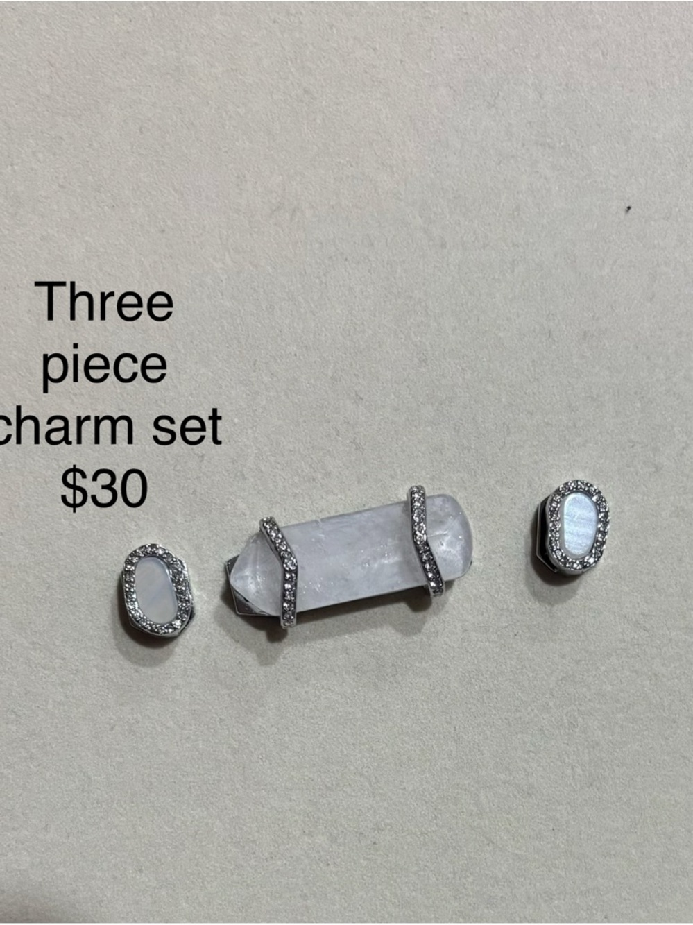 KEEP Collective White Crystal Three-Piece Charm Set with Silver Accents